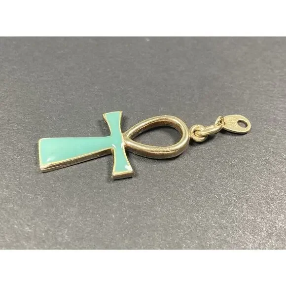 Vintage 1970’s Gold Plated .925 Sterling Silver Ankh Pendant Cross Italy Enamel - Picture 3 of 14